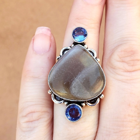 New Fluorite and Blue Topaz 925 Silver Ring. - Picture 6 of 15